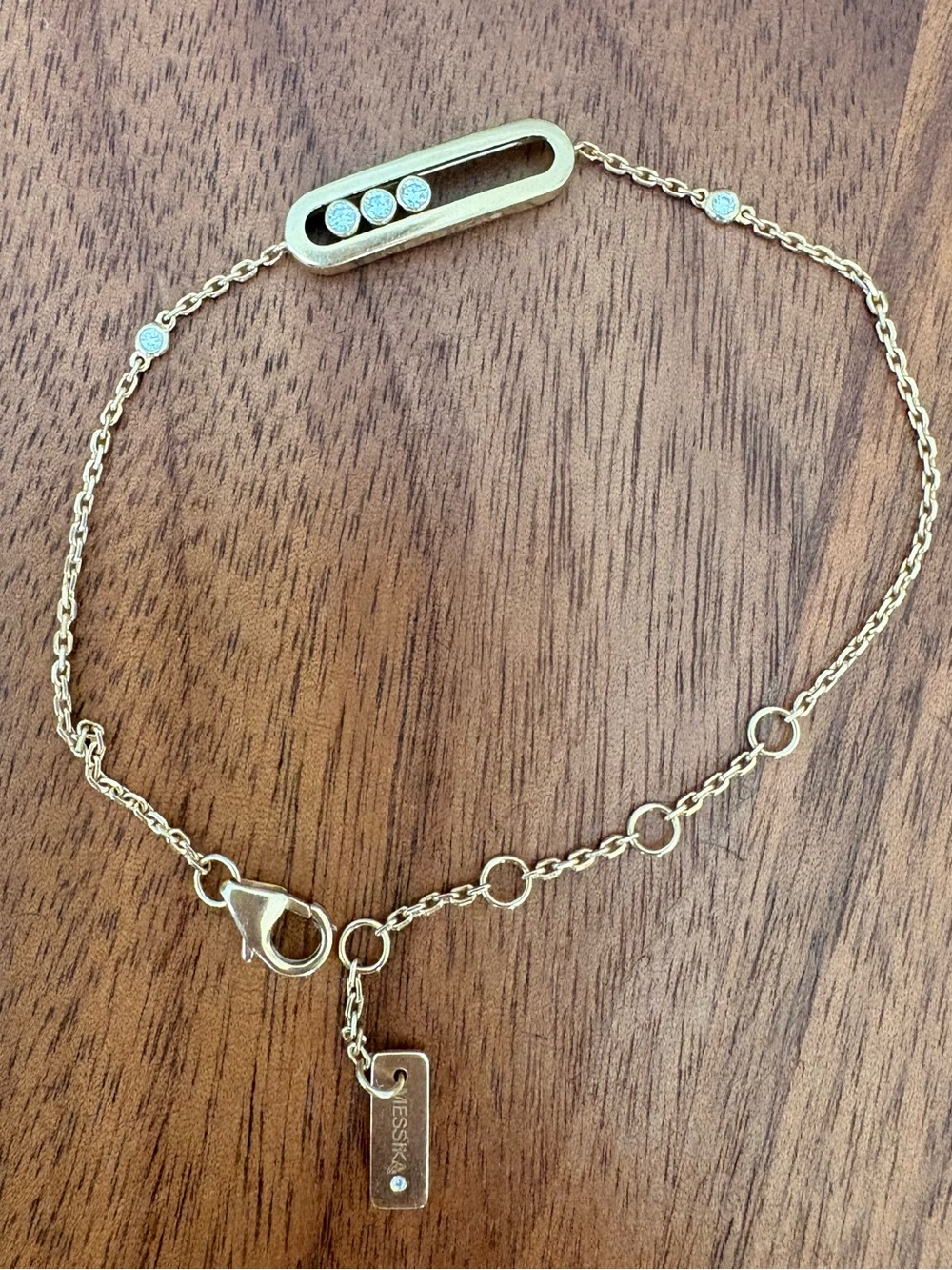 Authentic Messika Baby Move Bracelet 18K Yellow Gold 3 Moving Diamonds Au750